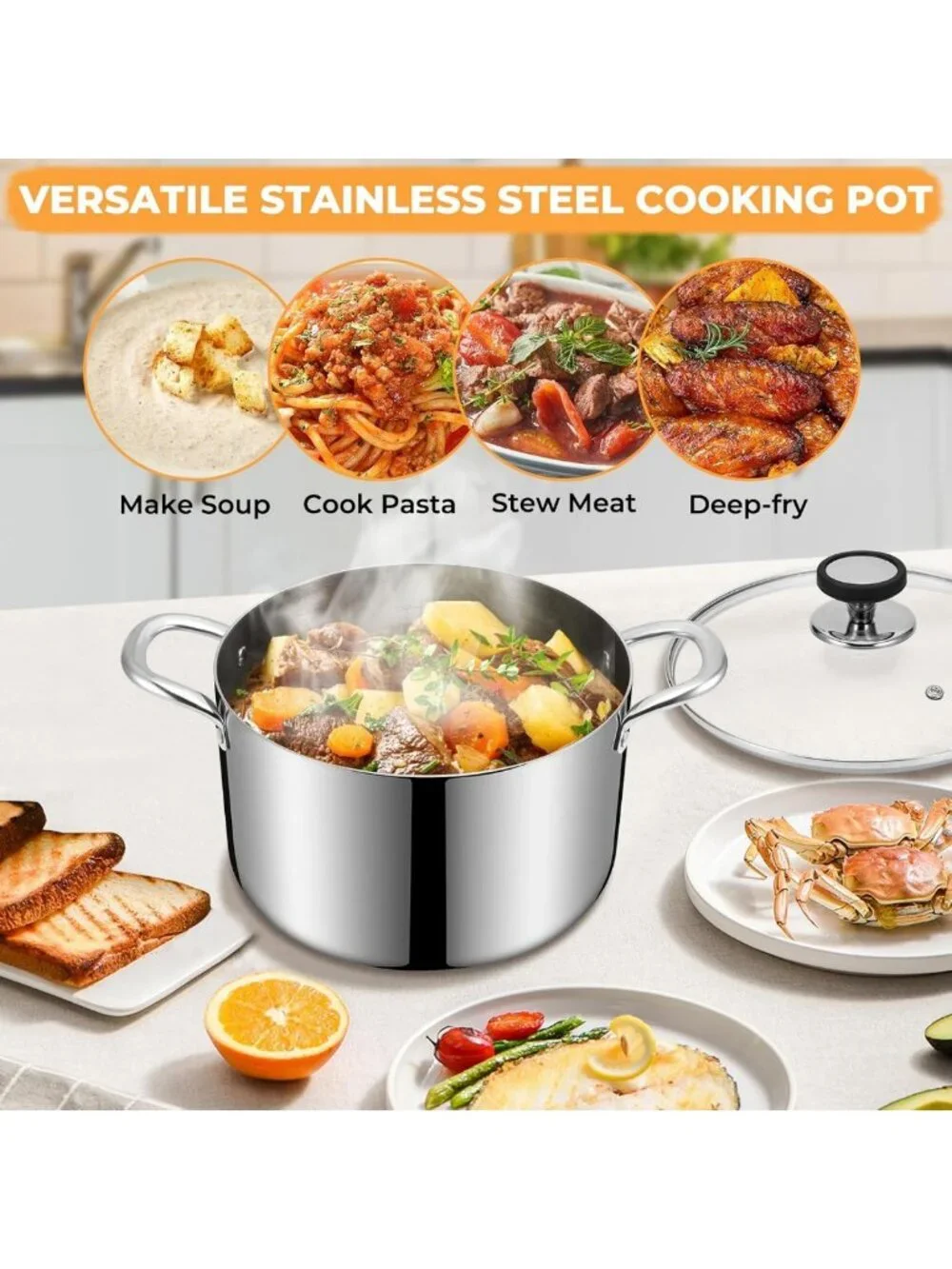 6.5 Quart Tri-Ply Stainless Steel Stock Pot - Heavy Duty Induction Cookware